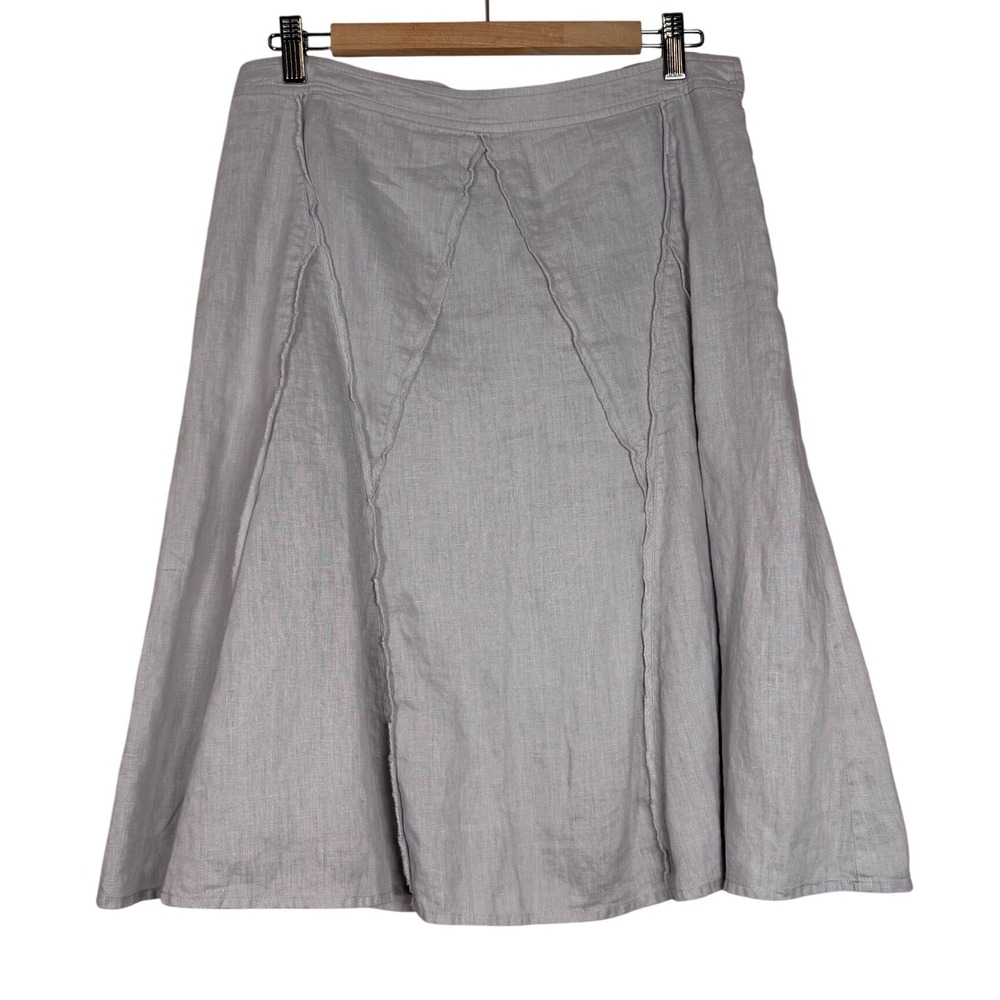 Peruvian Connection 100% Linen A Line‎ Midi Skirt Light Gray Size 10